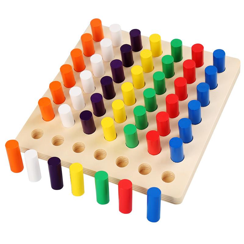 Children's Montessori Wooden Colorful Plugboard - Early Education Toy for Hand-eye Coordination & Color Cognition