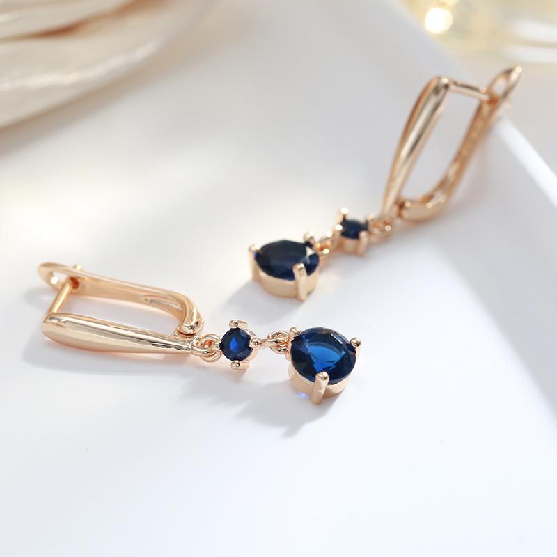 Kinel Long Blue Zircon Drop Earrings For Women Rose Gold Color Dangle Earring