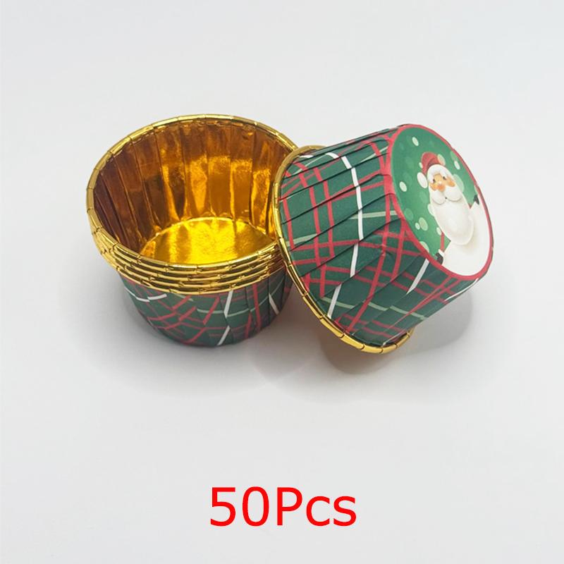 50PCS Christmas Safety Holidays Cakes Paper Trays Parties Paper Cups Packaging Desserts Baking Environmental Protection