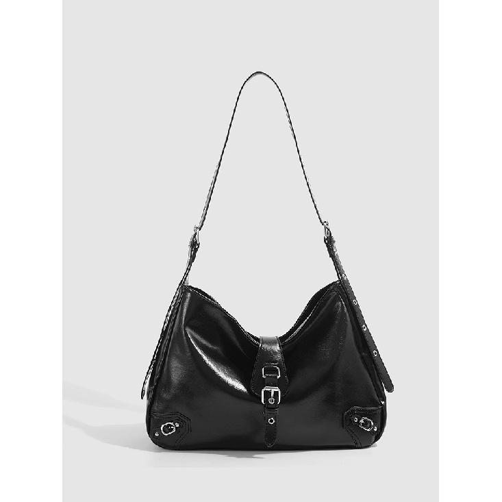 High-quality, stylish and cool underarm bag for women, niche oil wax leather shoulder and crossbody bag, large-capacity soft leather biker bag,