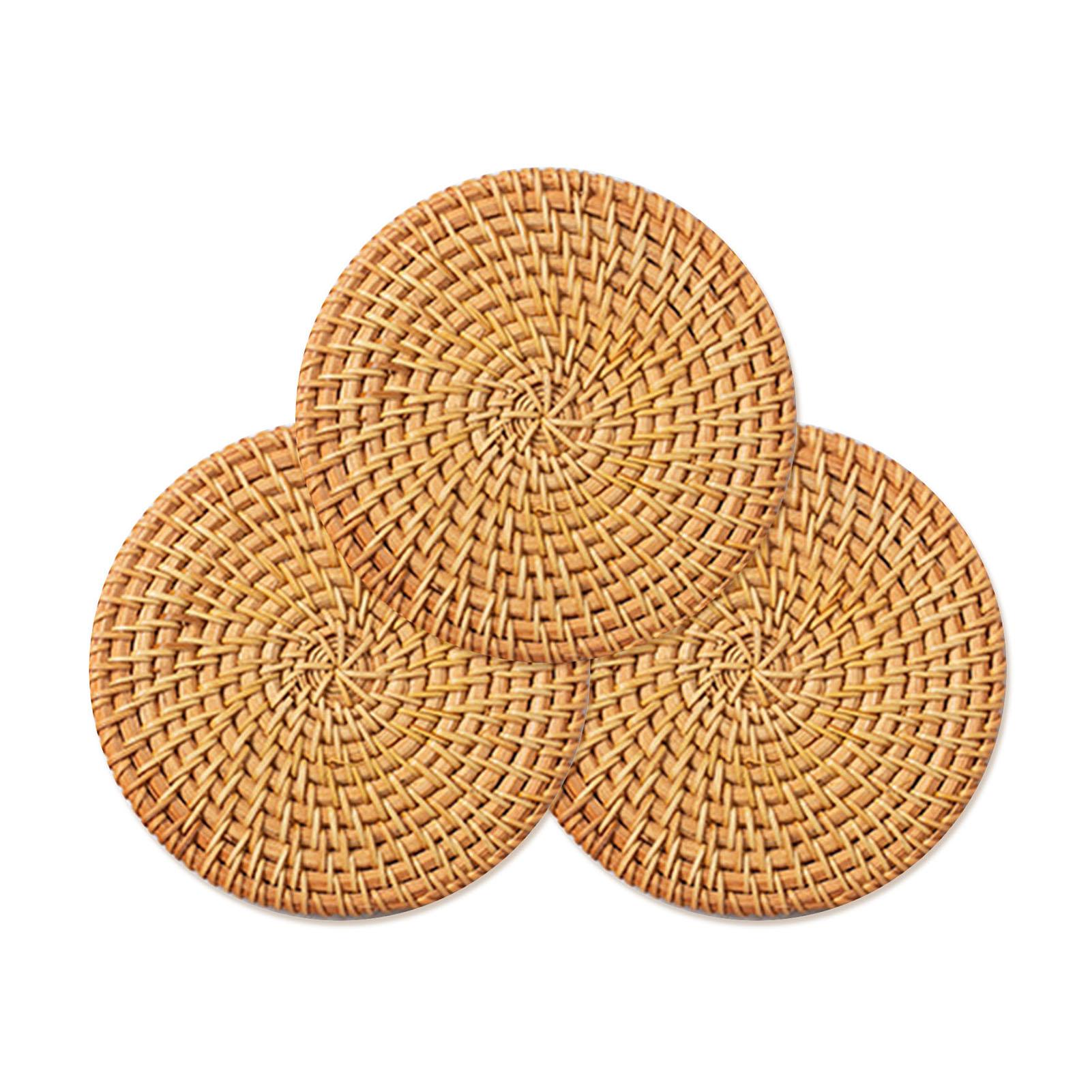 

3 шт. 8-35 см плетеные вручную соломенные салфетки под приборы портативные термостойкие подушки под чашки натуральные круглые соломенные салфетки под приборы для обеденного стола 35cm&Round