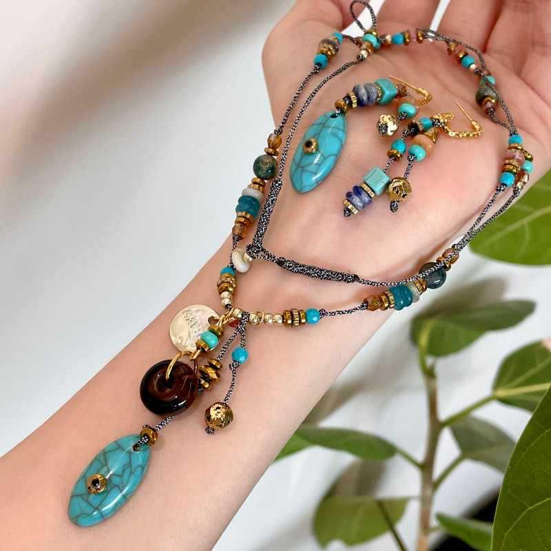 Turquoise Oval Beaded Necklace – Ethnic, Colorful, Retro Clavicle Chain for Women.