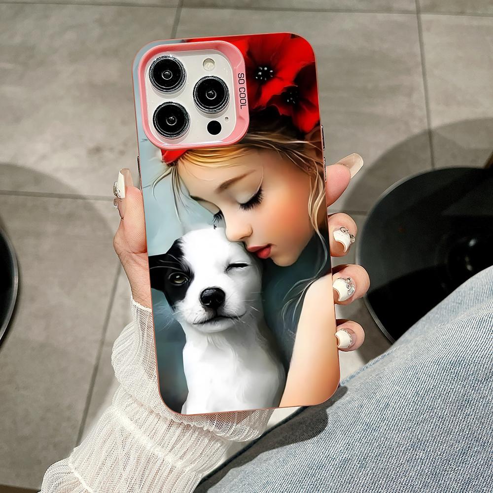 

Girl Dog Puppy Pink Translucent Mobile Phone Case for iPhone 17 16 15 14 13 12 11 X XR XS Air Pro Max Plus Colorful Cover iPhone 12