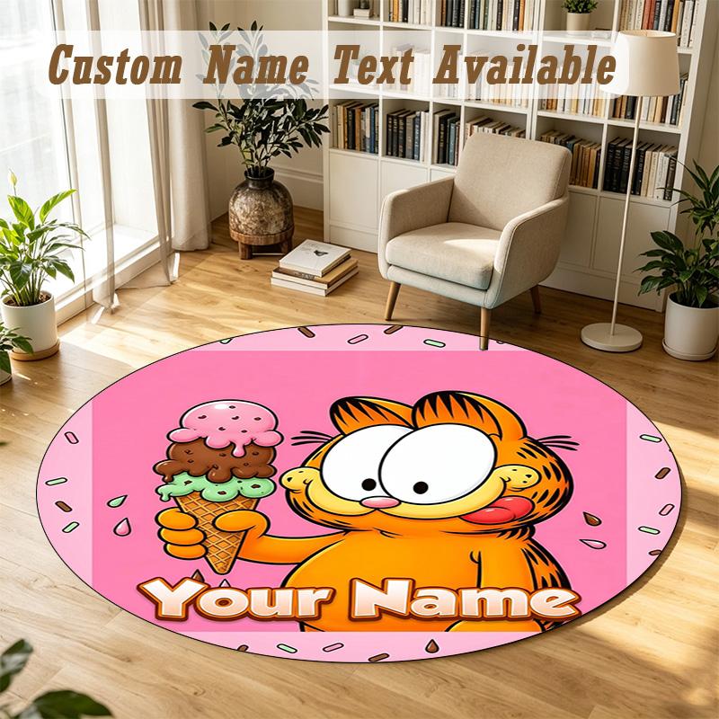 Round Rug Custom NameGarfield Pattern Non Slip Carpet Home Floor Decor