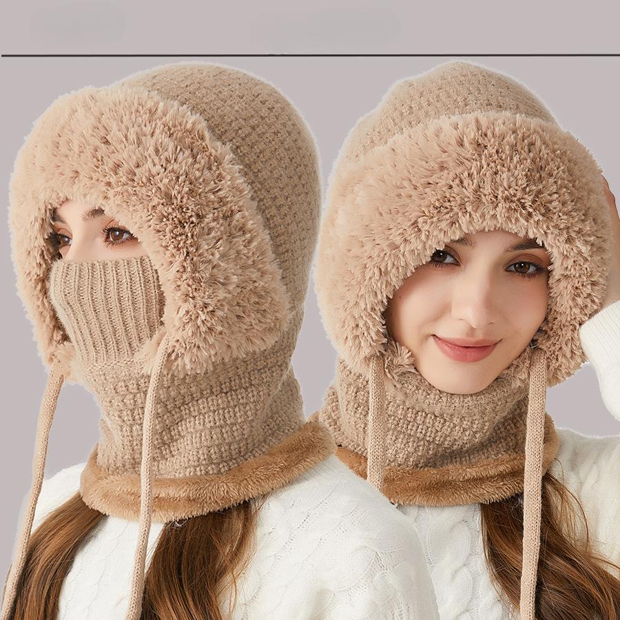 

3 in 1 Beanie Hat Women s Knitted Hats in Autumn and Winter, Wind-Resistant Warm with Scarf and Mask дубильная кора