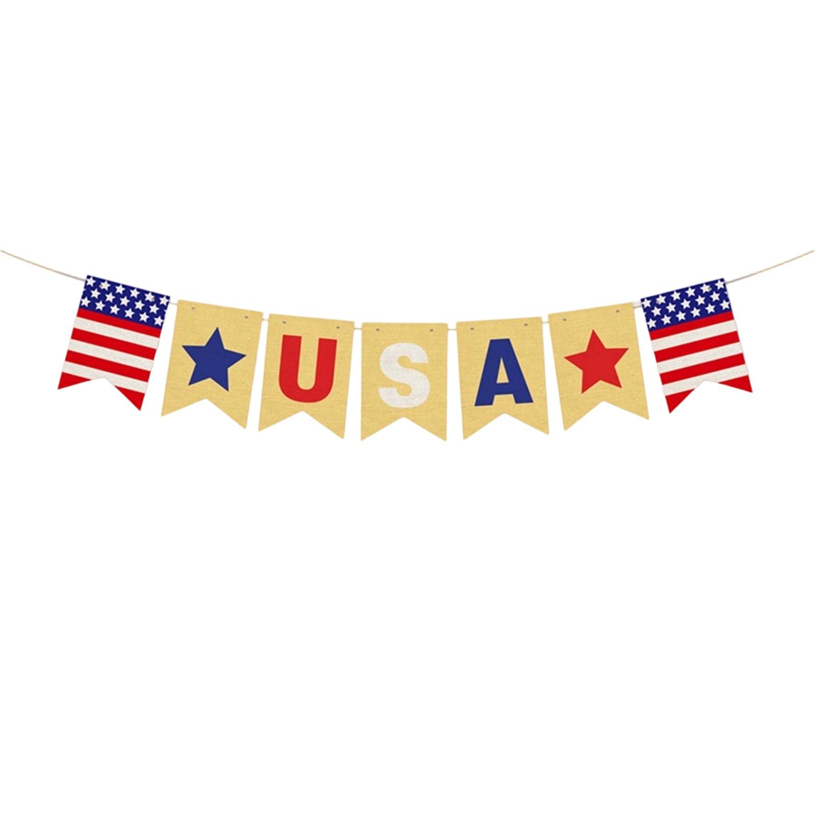 

USA Banner with Stars and Letters Patriotic Hanging Garland for Indoor Outdoor Party Event Decor Durable Paper Material One Size