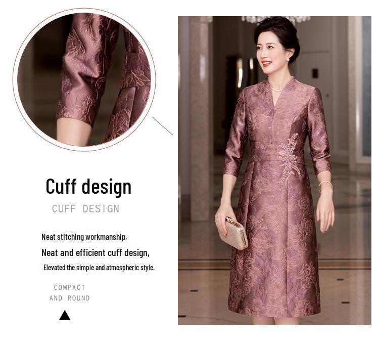Autumn 2025 Elegant Toasting Dress for Mother-in-Law - Stylish Formal Attire for Middle-Aged and Elderly Women