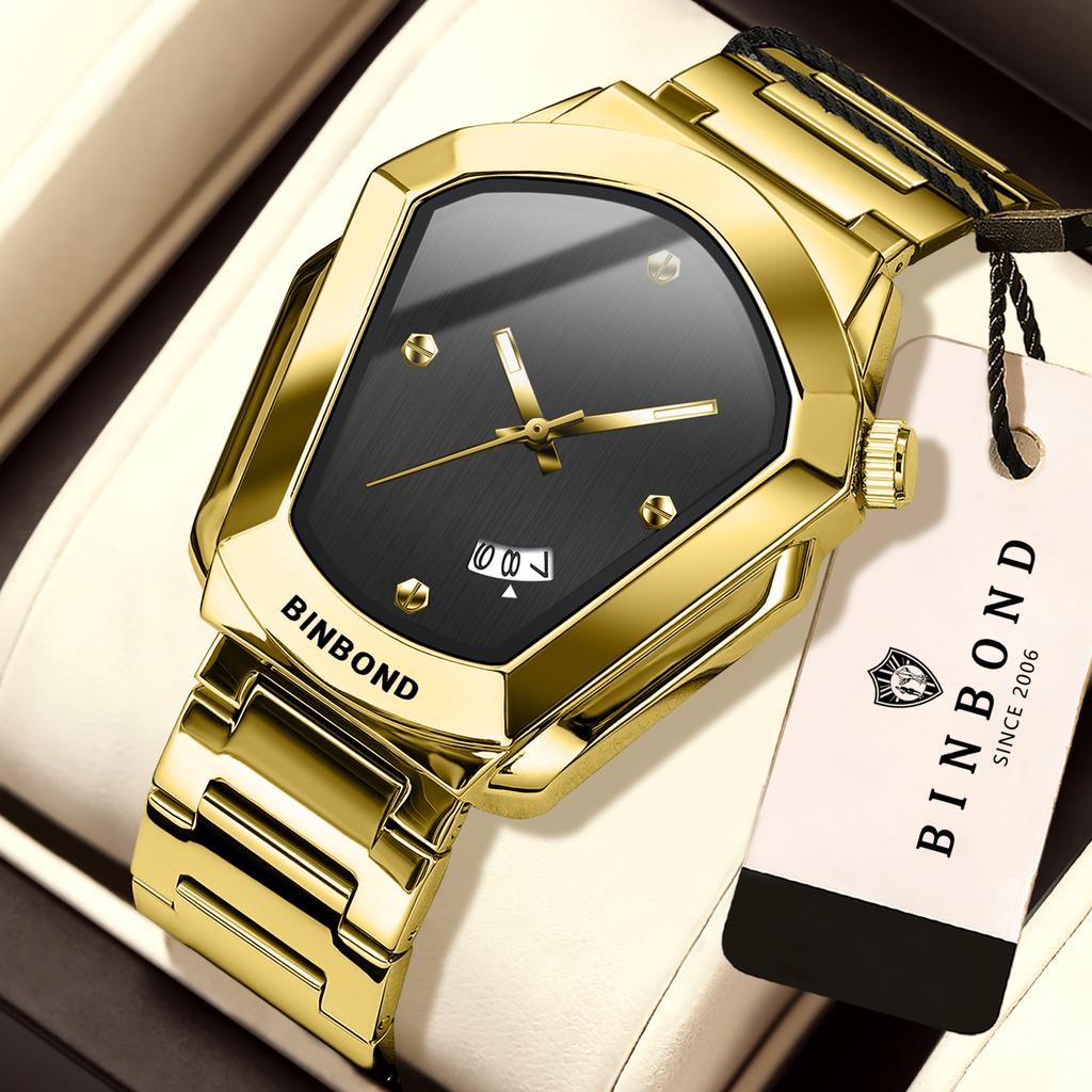 BINBOND Iron Man's Mask Luxury Quartz Watches For Men Luminous Waterproof Precise Men's Watch Stainless Steel Casual Reloj