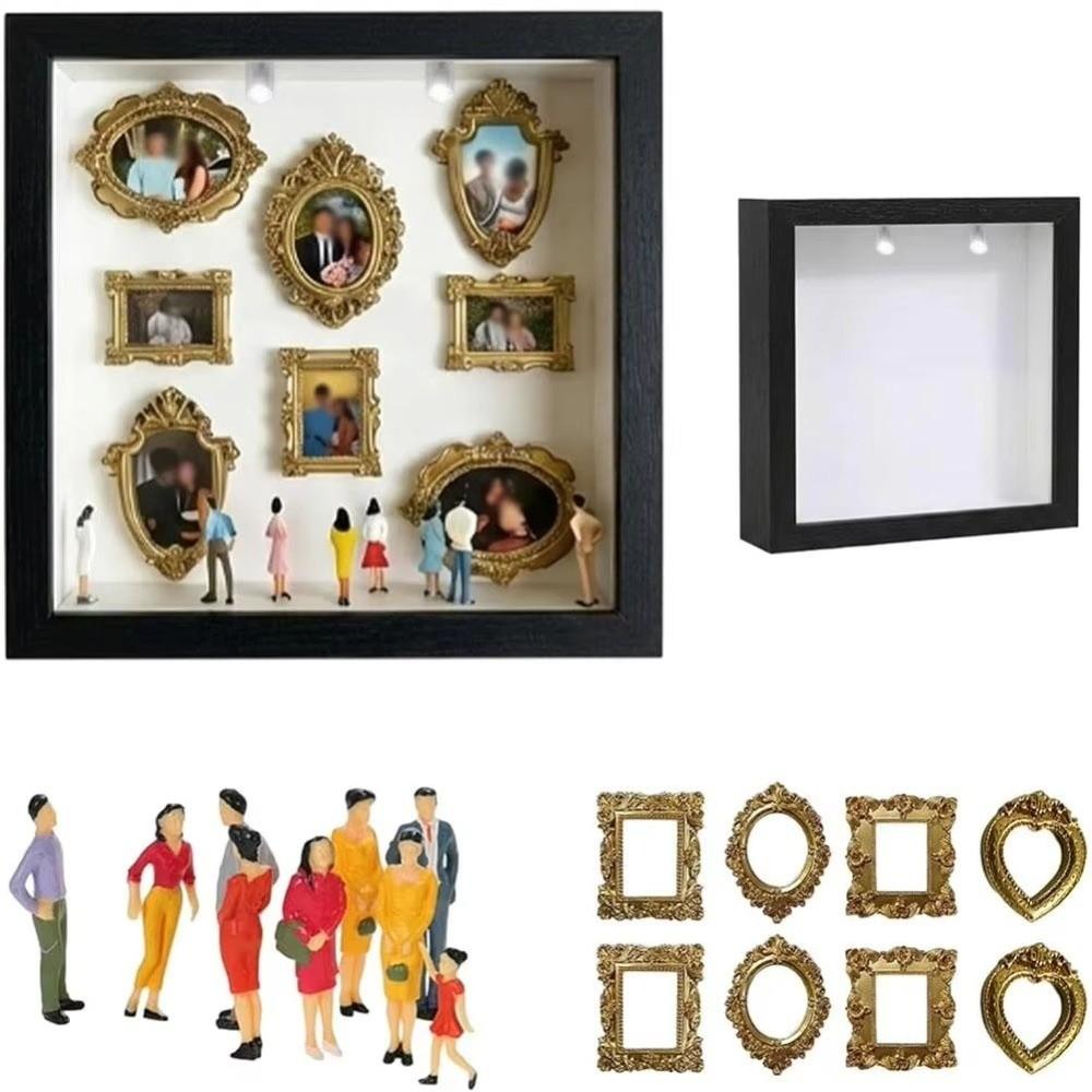 Mini Figurines DIY Mini Museum Silhouette Box Gold Frames Memory Preservation Shadow Box Frame Photo Frame Travel Memories
