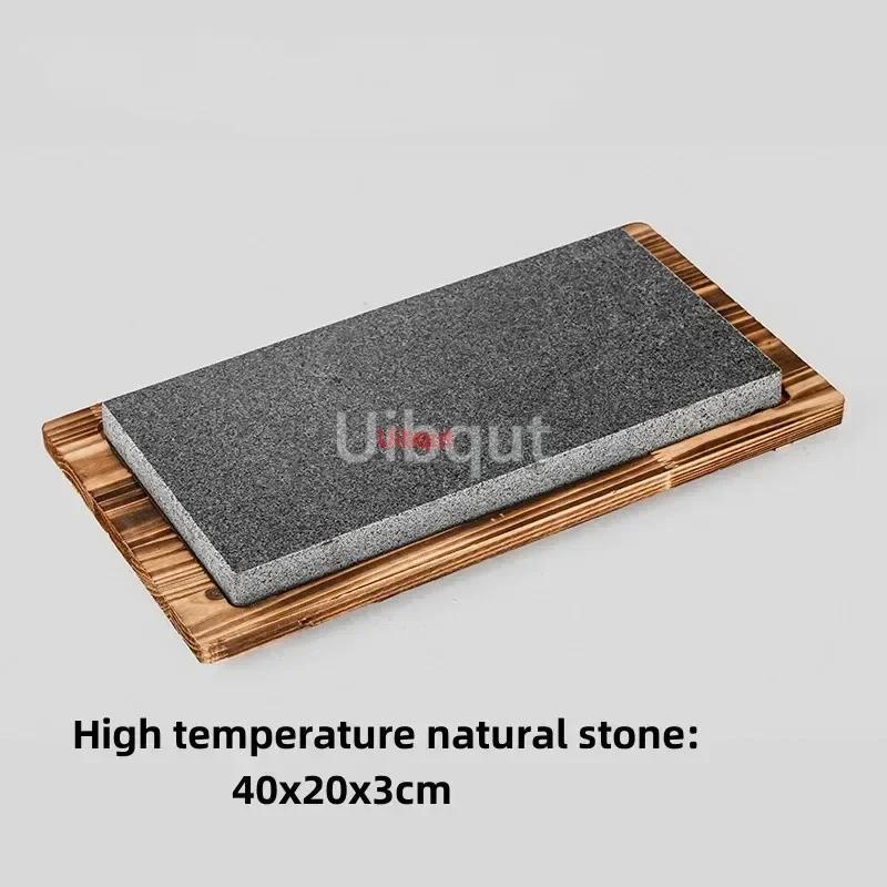 High temperature resistant volcanic rock natural stone steak tray grill plate granite slab board frying plate rock stone slab