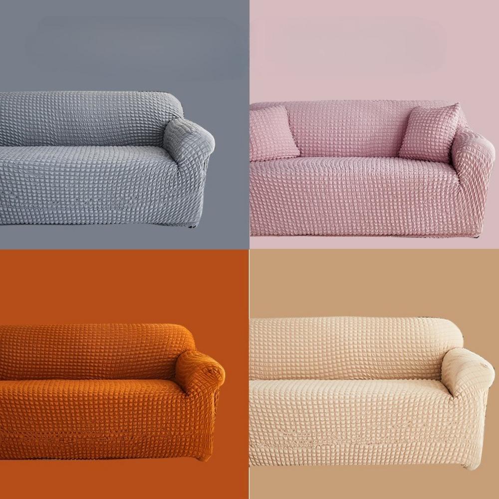 Seersucker Sofa Cover Full Protection Single Double Seat Cushion Pure Color Minimalist Design