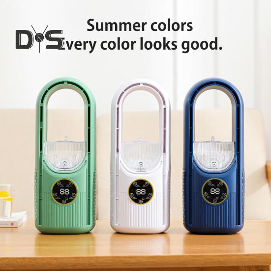 Bladeless Desk Fan with 6 Speed Modes Strong Airflow Compact Design Portable Rechargeable Quite Cooling Spray Fan