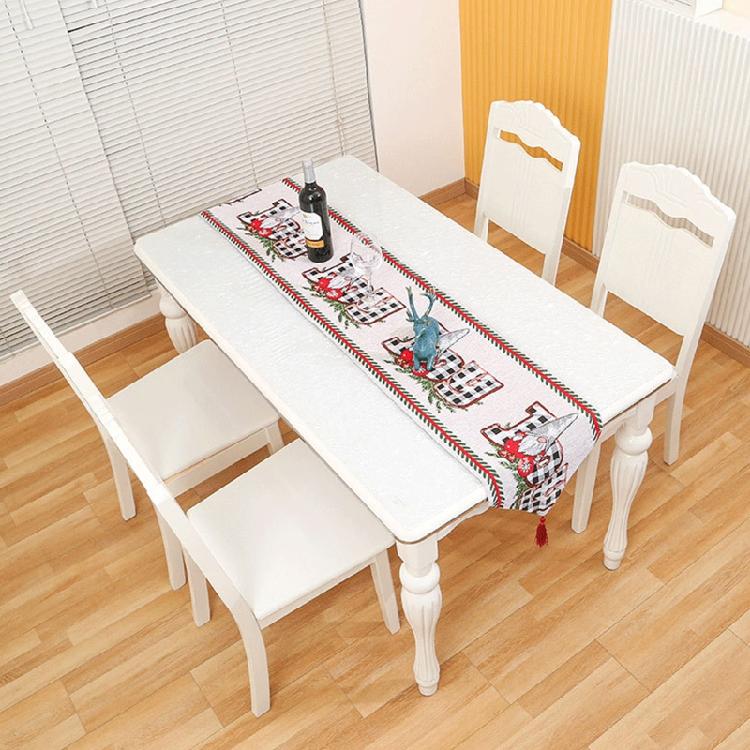 Merry Christmas Table Runner Gnome Tassel Kitchen Dining Table Decor