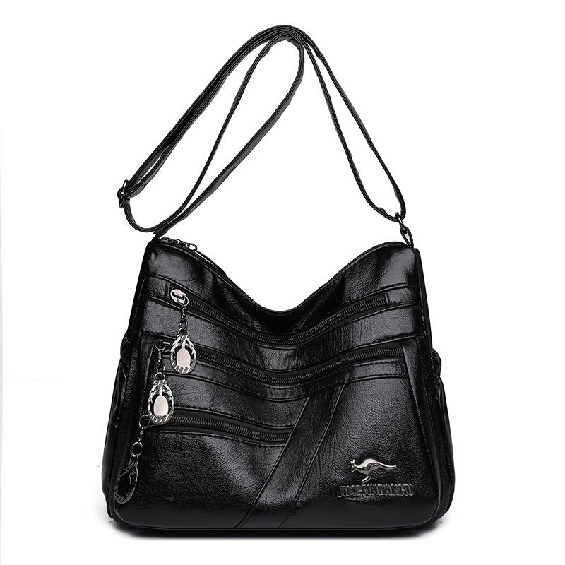 

Простая и элегантная одноплечевая сумка кроссбоди для женщин среднего возраста с мягкой кожей и множеством карманов чёрный