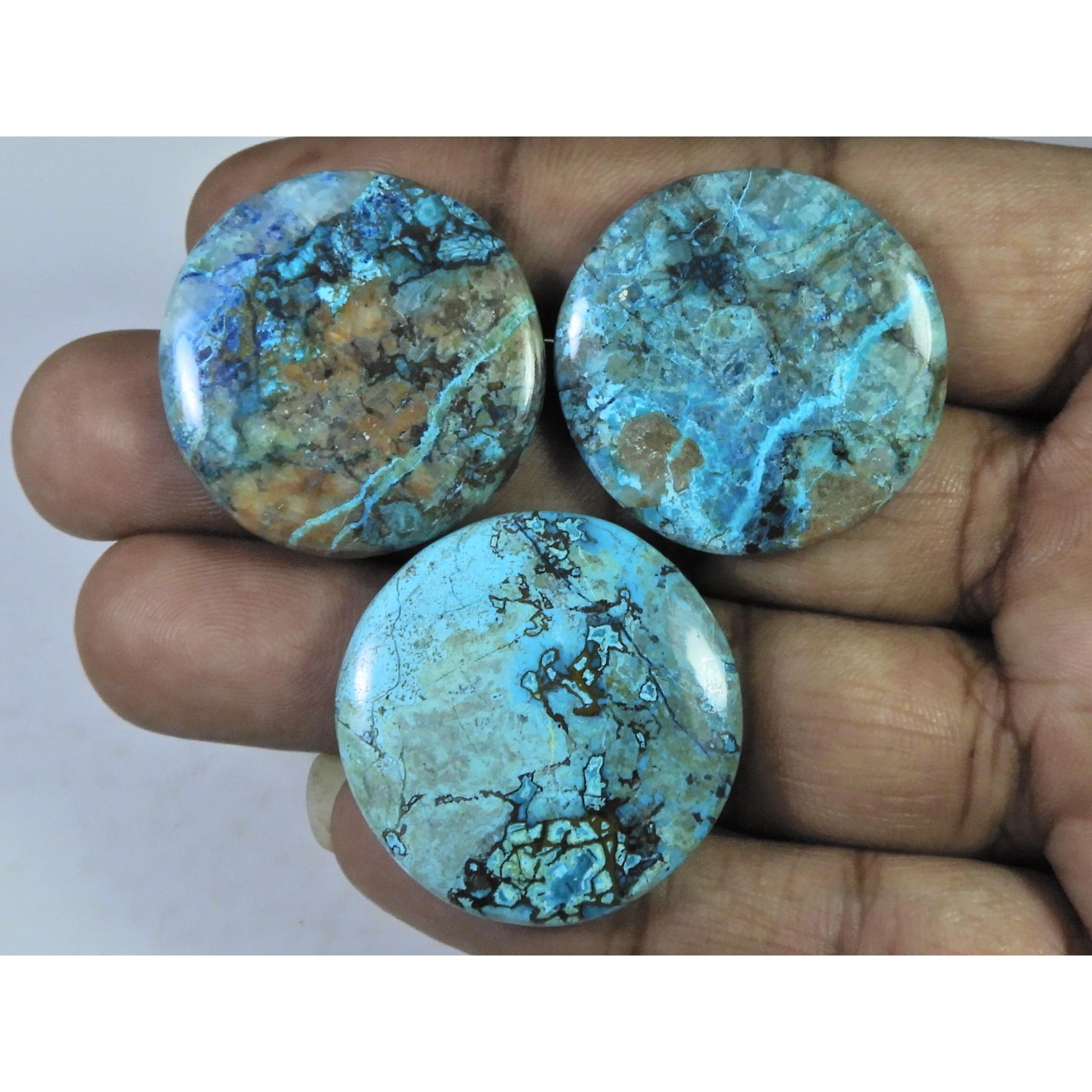 

117 Карат.. Натуральный Шаттукит Азурит Круглый Кабошон Свободный Драгоценный Камень Лот из 03 Штук C-567