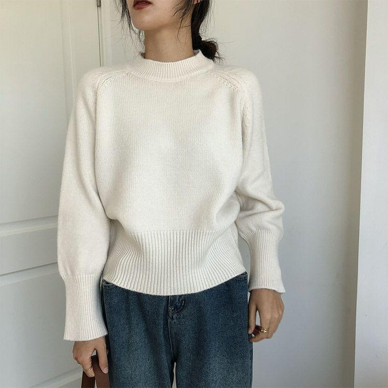 

Versatile solid color soft waxy crew neck sweater women s inner pullover top autumn and winter warm long-sleeved bottoming knitted sweater average size 53-155 білий