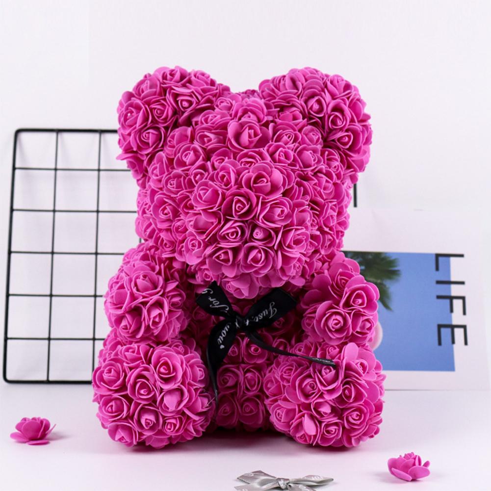 25cm Artificial Teddy Rose Flower Bear Gift Box Colorful Rose Bear Gift Box Warm Light Eternal Rose Valentines Gift For Party