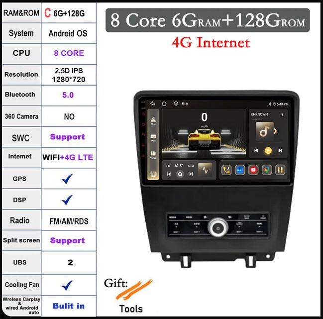 10.1 Inch Android 14 For Ford Mustang 2009 - 2014 Touch Screen Car Radio GPS Navigation Stereo Multimedia Player Video 4G+Wifi