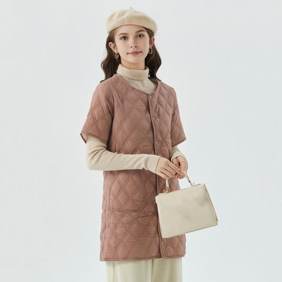 Yousheng Winter Down Coat Padded Round Neck Pockets Buttons Closure Windproof Heat Retention Daily Cold Weather Inner Layer Clothes Cotton Jacket