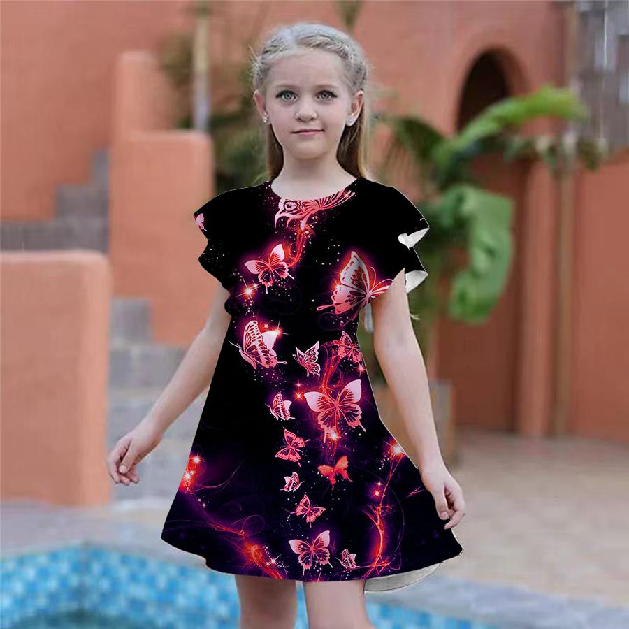 

Блестящие платья с принтом бабочки для девочек. Детское праздничное платье для девочек. Свободный крой. Свободная юбка с короткими рукавами для девочек старше четырех лет. 110 красный