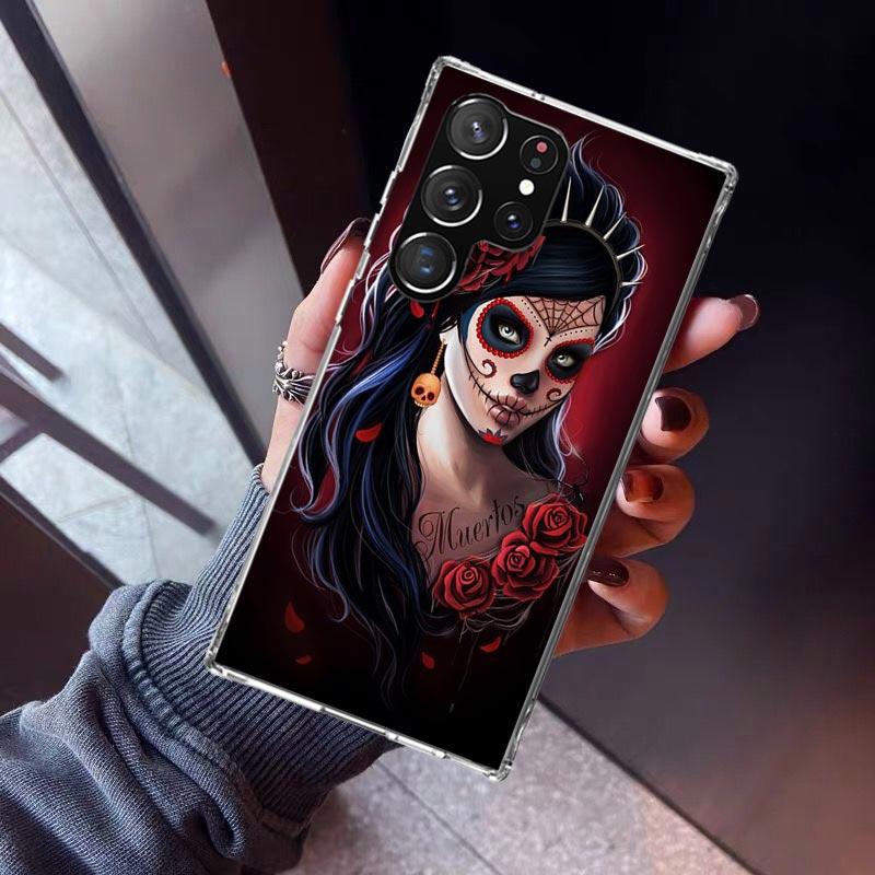 Catrina Beautiful Rose Girl Skull Phone Case For Samsung Galaxy S23 S24 S25 Edge S26 Ultra S22 + S21 Plus S20 FE Cover Silicone