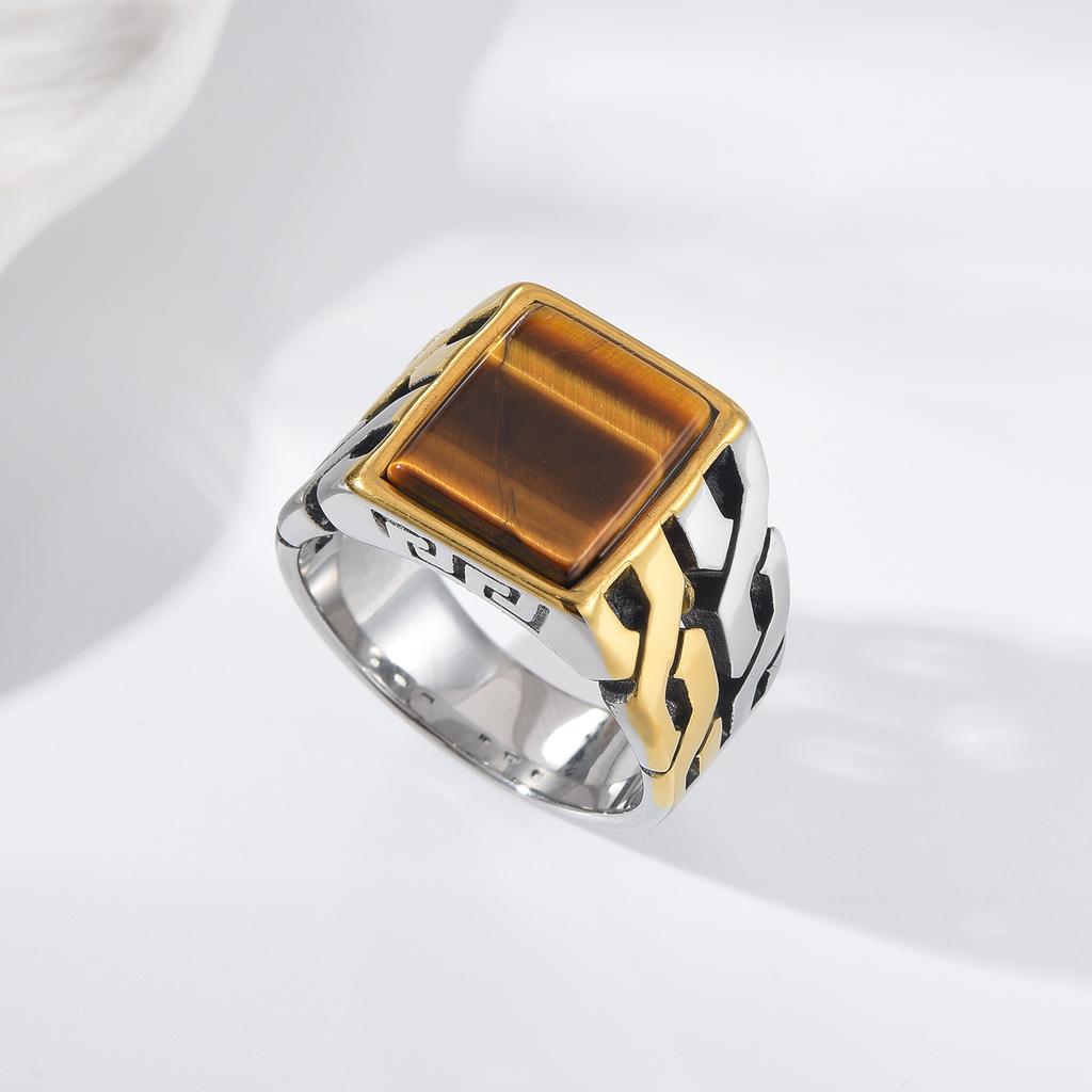 A3506 Gold plating Men's High Quality 316LStainless Steel Onyx Watchband Rings Classic Trend Jewelry Product