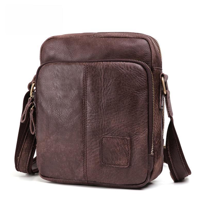 Men's Genuine Leather Retro Shoulder Messenger Bag - Frosted Cowhide