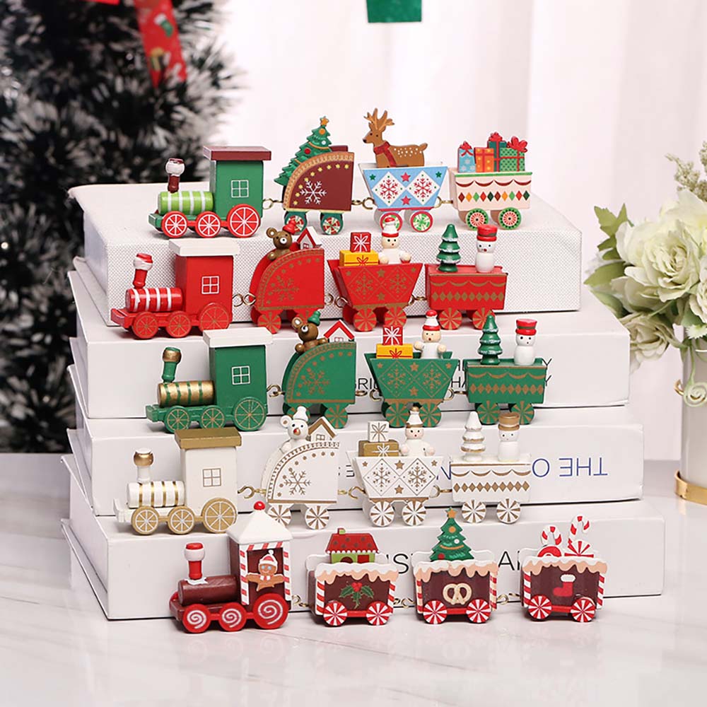 Christmas Wood Train Decoration,Christmas Ornaments With Moving Train,Home Noel,Happy New Year Gifts