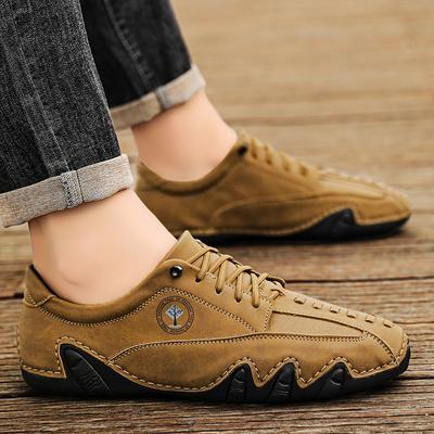 Fashion Casual Walking Shoes Lightweight Vulcanize Shoes Non-Slip Comfortable Breathable for Daily Flats Men's Leather Lace-Up Sneakers