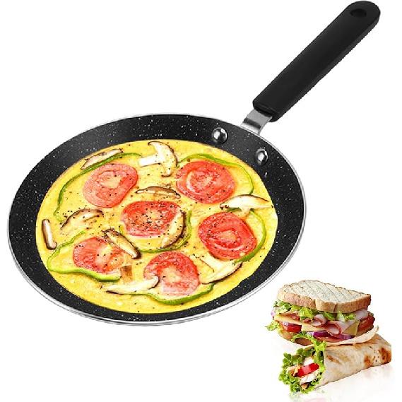 Tissting Crepe Pan 6in Aluminum Alloy Non Stick Pancake Dosa Griddle with Plastic Handle, Round Flat Skillet for Induction Stove Gas Cooker