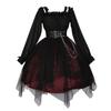 Milky Time Gothic Lolita Dress, Black and Red, with Chiffon Chains, Cosplay Costume for Women (Small, Red)