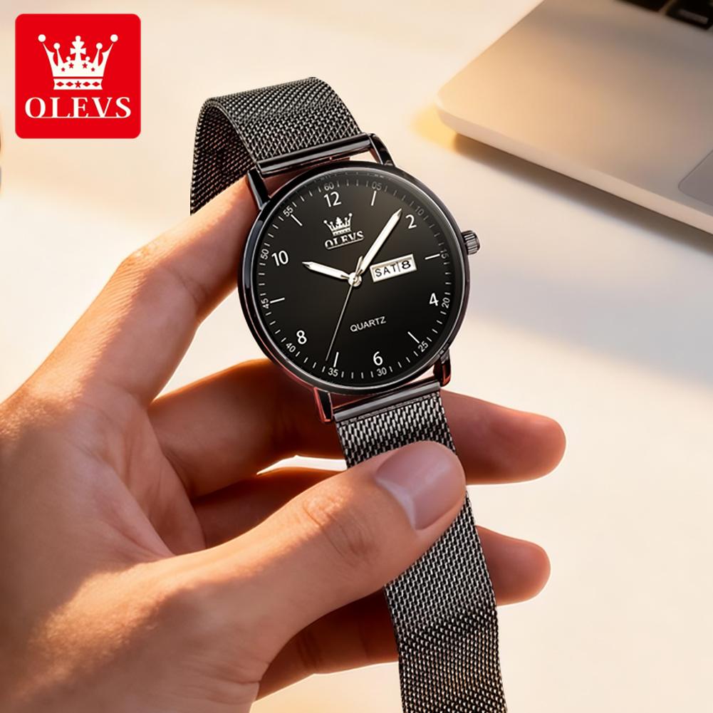 OLEVS 2996 Mens Watches Casual Fashion Original Slim Quartz Watch Waterproof Luminous Week Date Watches For Men Gifts Reloj