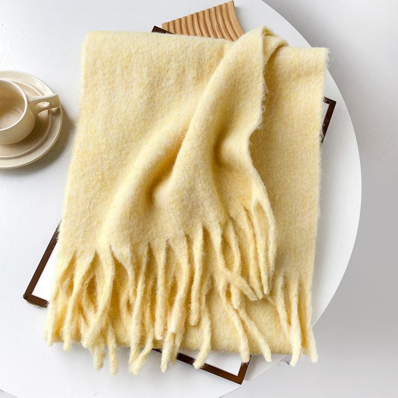 Wool Scarf Autumn And Winter Solid Color Mohair Scarf High-End Thickened Warm Fringed Shawl