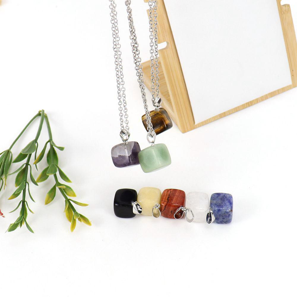 Square Natural Crystal Rough Stone Amethyst Agate Square Pendant Necklace N665