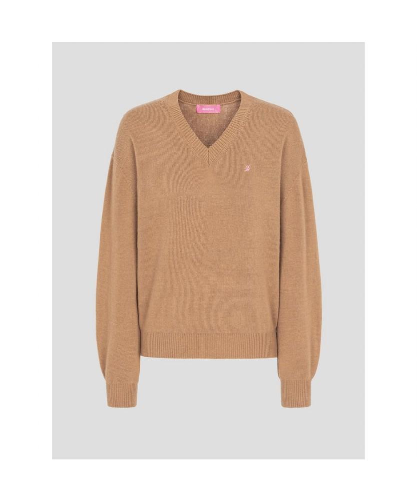 Binpolleidiseu [B. My] Cashmere Blend Loose Fit V-Neck Knit Yellowish Brown (Bf5X51N01B)