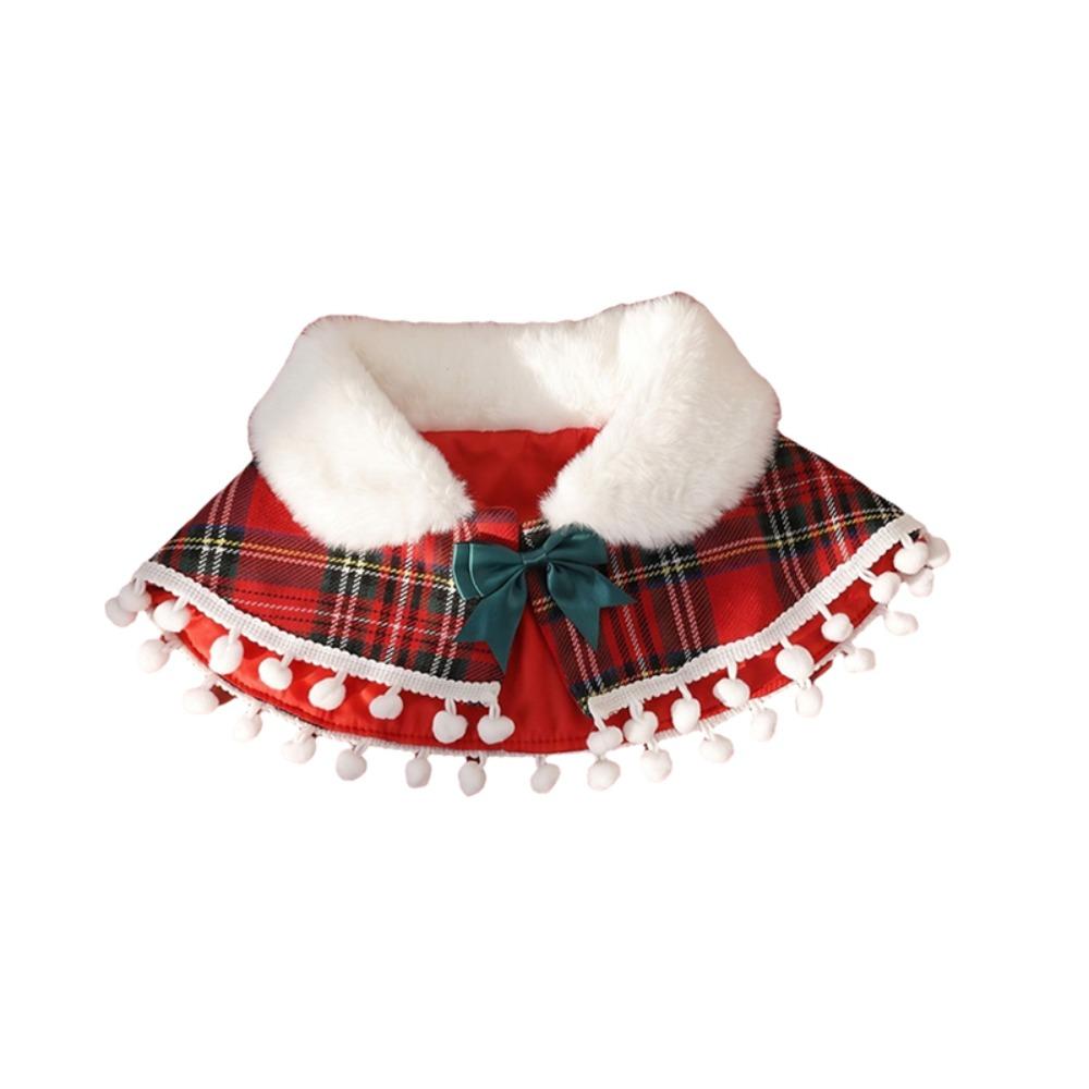 Fleece Lined Christmas Pet Cape British-style Xmas Cat Shawl Christmas Pet Scarf Dog