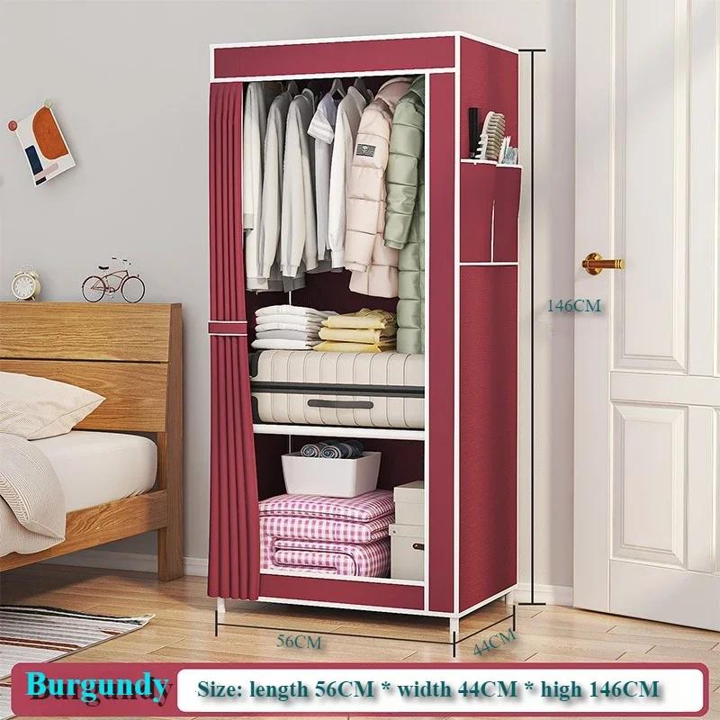 Staubdichter Kleiderschrank, Stoffgarderobe, bodenstehender, mehrschichtiger, faltbarer Kleiderbügel, große Kapazität, staubdichte Schlafzimmermöbel bordeaux