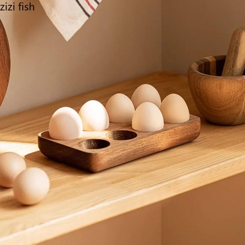 Wooden Egg Storage Box Simple Solid Wood Egg Tray Egg Storage Rack Dessert Snack Display Plate Wooden Tableware  Kitchen Tools