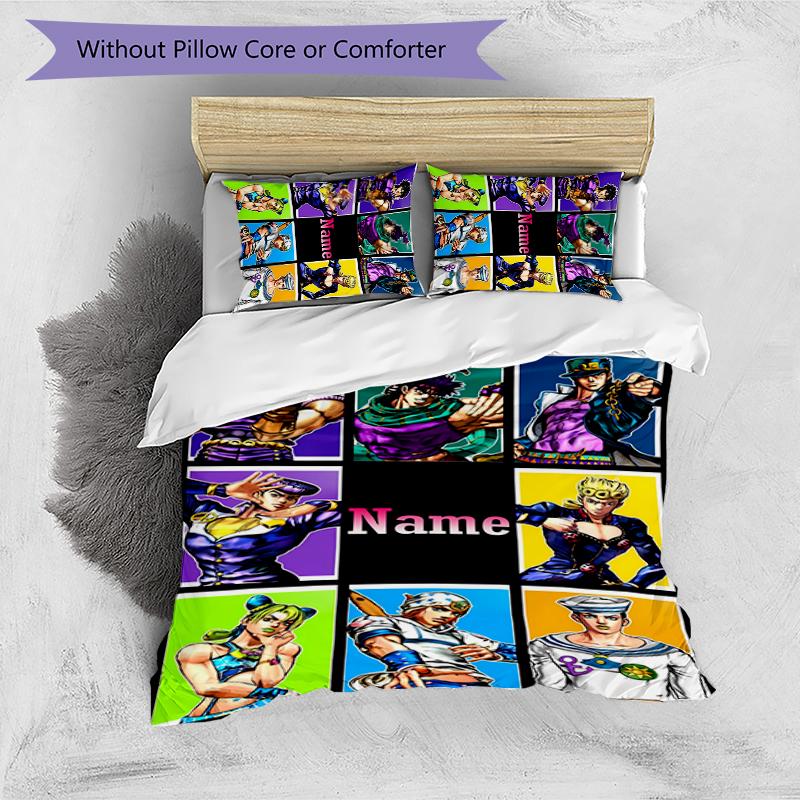 3pcs Custom Name Cartoon JoJo's Bizarre Adventure Bedding Set Duvet Cover Closure Includes 1 Duvet Cover & 2 Pillowcases for All Seasons Bedroom Decor