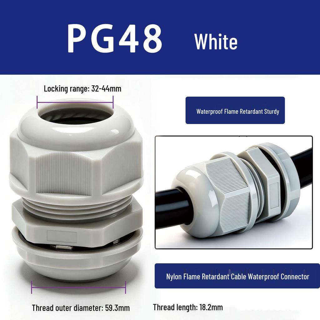 Nylon Waterproof Cable Connector Gland, M/PG Type, Flame Retardant, Sealed Threaded
