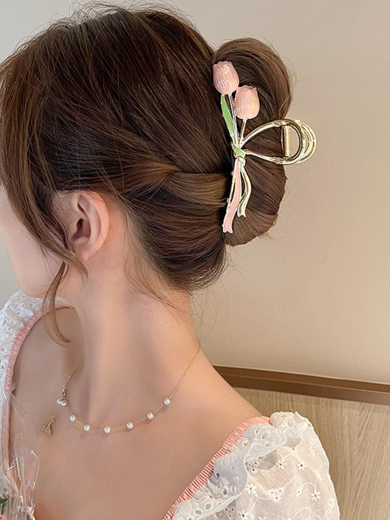 1 Pcs Fshion Cute Pink Tulip Gift Knot Hair Claws For Women Girls Party Hair Accessories