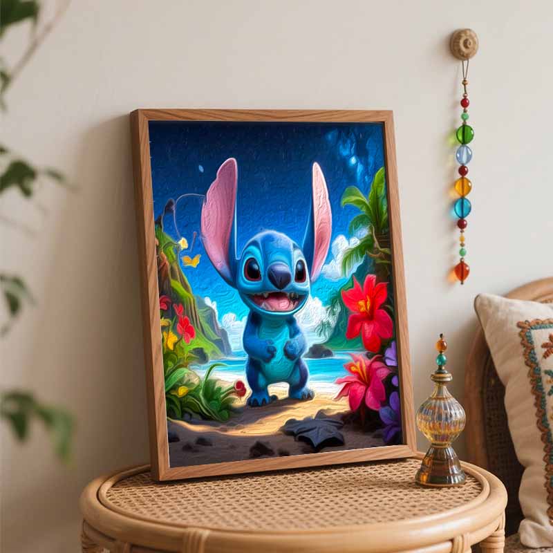 Disney Stitch beach starry night oil painting art painting kit handmade diy gift home decoration wall art for room bedroom decor