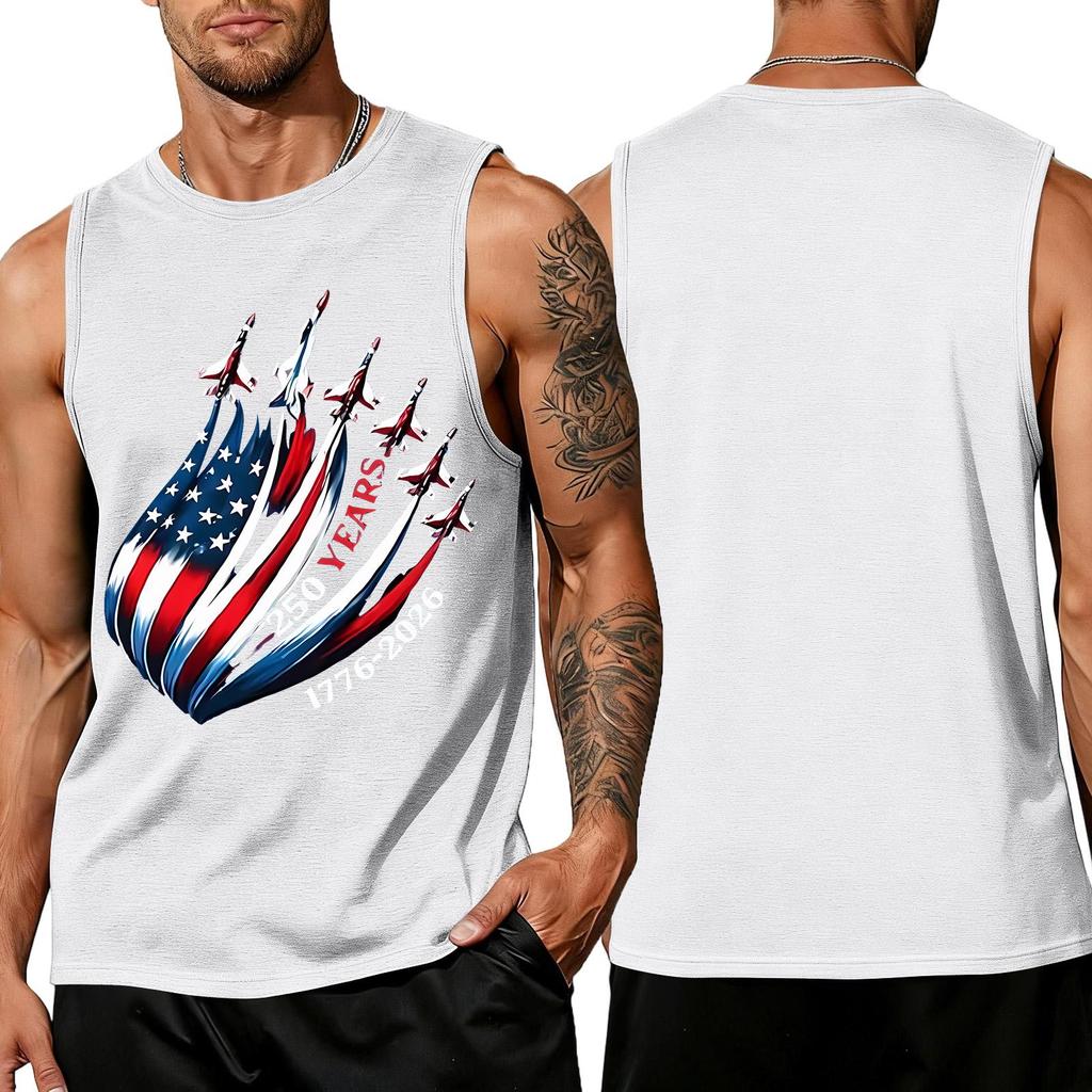 Men's Sleeveless Tank Top Casual Loose Fit Summer Daily Wear Muscle Shirt with Patriotic Graphic Print Lightweight Breathable Fabric