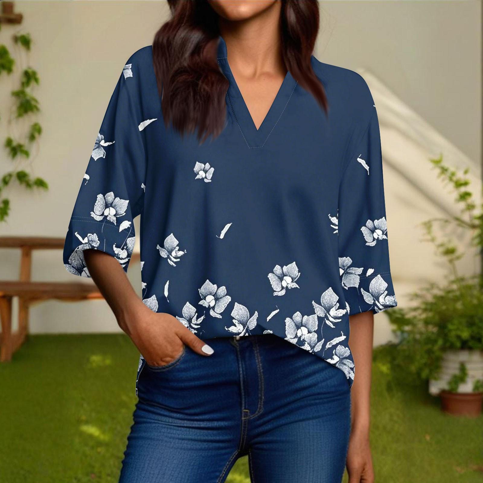 

Женская модная повседневная рубашка с V-образным вырезом и рукавами 3/4, пуловер L