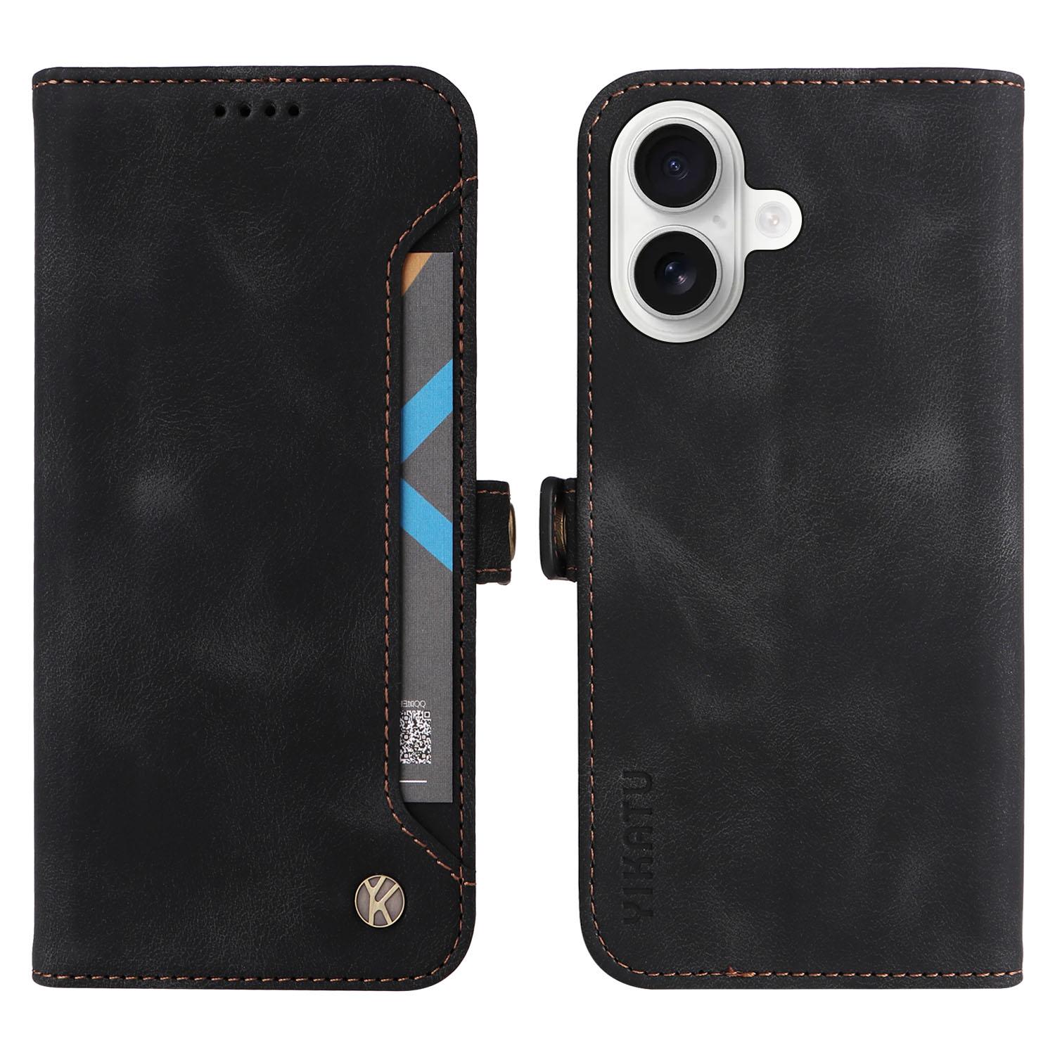 YIKATU YK-002 For iPhone 16 Case Wallet PU Leather Phone Cover with Outer Card Slot B