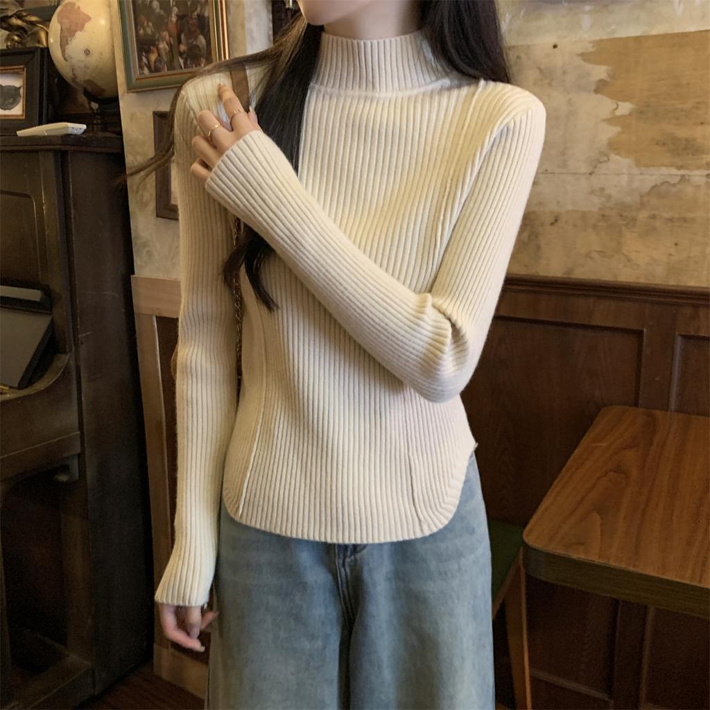 Women's Autumn and Winter Solid Colour Pullover Knitted Slim Half High Neck Sweater