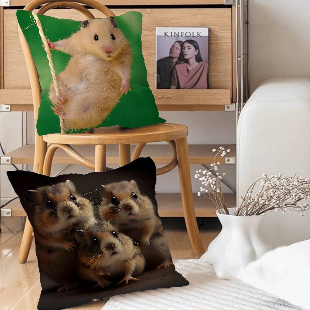 Cute Hamster Pillow Case Removable Washable Cushion Cover – All-Season Soft Linen