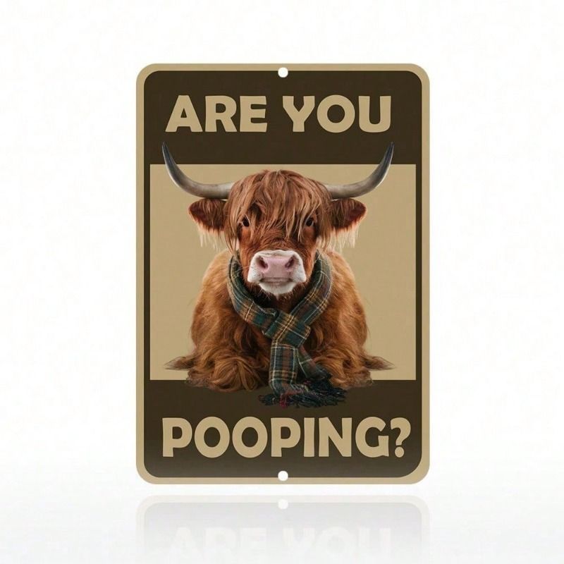Funny Cow Pooping Metal Poster for Toilet Wall Art