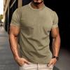 Mens Solid White Waffle Knit T Shirt Casual Crew Neck Short Sleeve Slim Fit Top