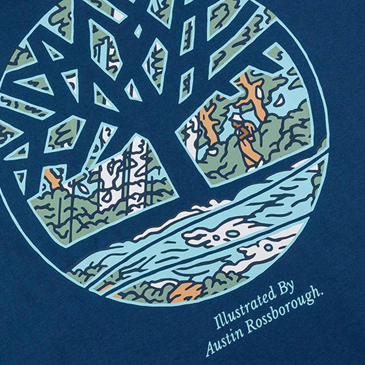 Timberland Breathable Comfortable Printed Short Sleeve Nautical Round Neck T-Shirt Unisex Tops Deep-Indigo A6A4K-288